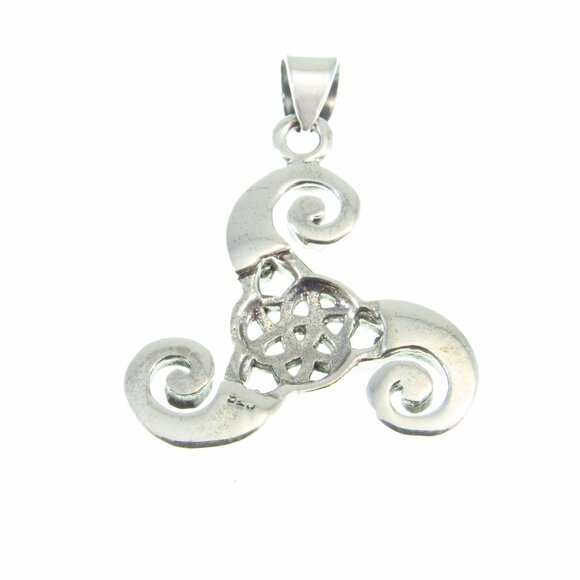 Solid 925 Sterling Silver Celtic Trinity Knot Pendant - Triple Spiral Amulet - Picture 10 of 10